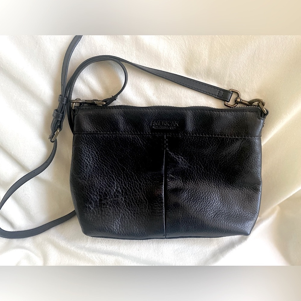 Black Pebbled Leather Crossbody, Top Zip, Exterior & Interior side zip pockets,